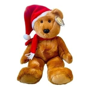 TY Beanie Buddies Christmas Holiday Brown Teddy Bear Plush Toy Rare Collectible
